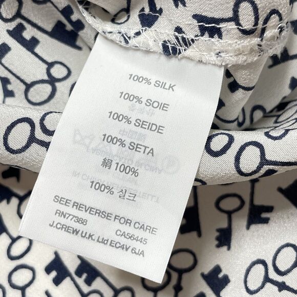 J.CREW 100% Silk Blouse In Key Print White Size 0 Sz Small Club Collar Classic - Picture 8 of 11